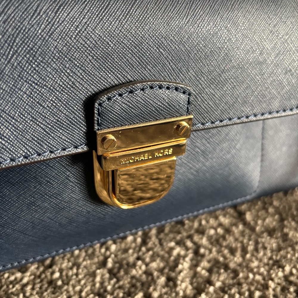 Michael Kors Navy Blue Saffiano Leather Crossbody Satchel - Picture 2 of 9